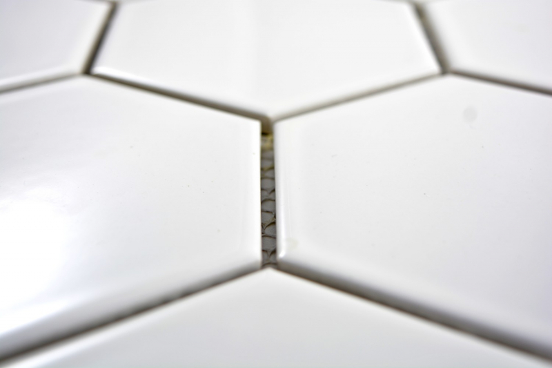Motif main Carreau de mosaïque Céramique Hexagone blanc brillant Cuisine WC Carreau de salle de bains MOS11F-0101_m