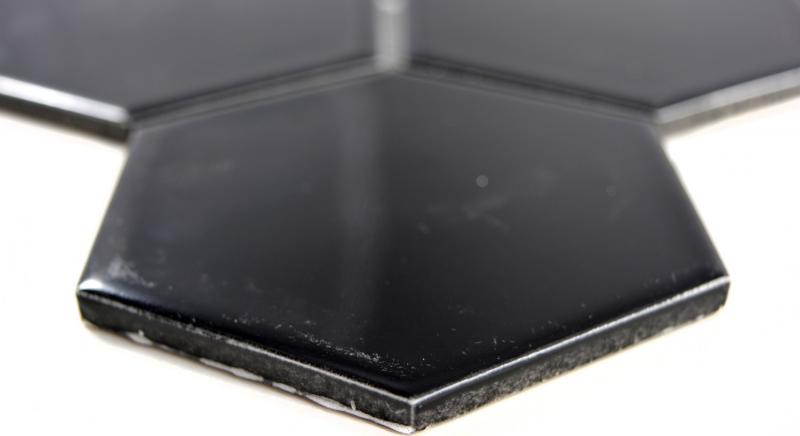 Motif main Mosaïque Céramique Hexagone noir brillant Cuisine WC Carreau salle de bain MOS11F-0301_m