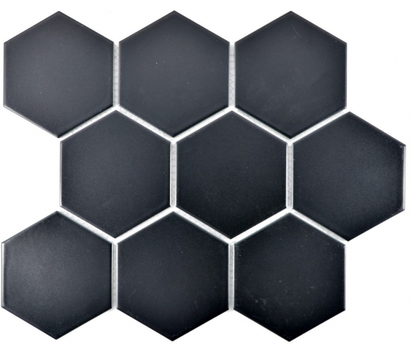 Motif main Carreau de mosaïque Céramique Hexagone noir mat Cuisine WC Carreau de salle de bains MOS11F-0311_m