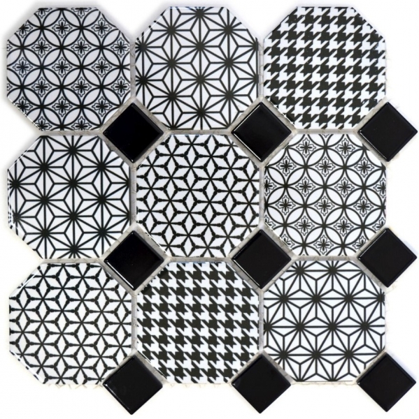 Échantillon manuel de carreaux de mosaïque Céramique Octagon MISTO blanc brillant noir Mosaïque murale fond de cuisine MOSOcta-0301_m