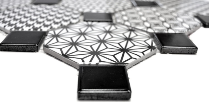 Échantillon manuel de carreaux de mosaïque Céramique Octagon MISTO blanc brillant noir Mosaïque murale fond de cuisine MOSOcta-0301_m