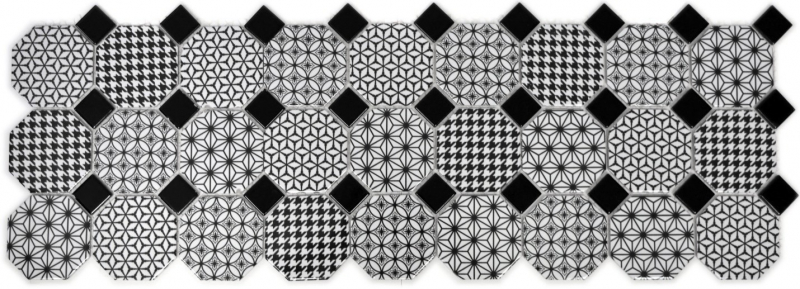 Échantillon manuel de carreaux de mosaïque Céramique Octagon MISTO blanc brillant noir Mosaïque murale fond de cuisine MOSOcta-0301_m