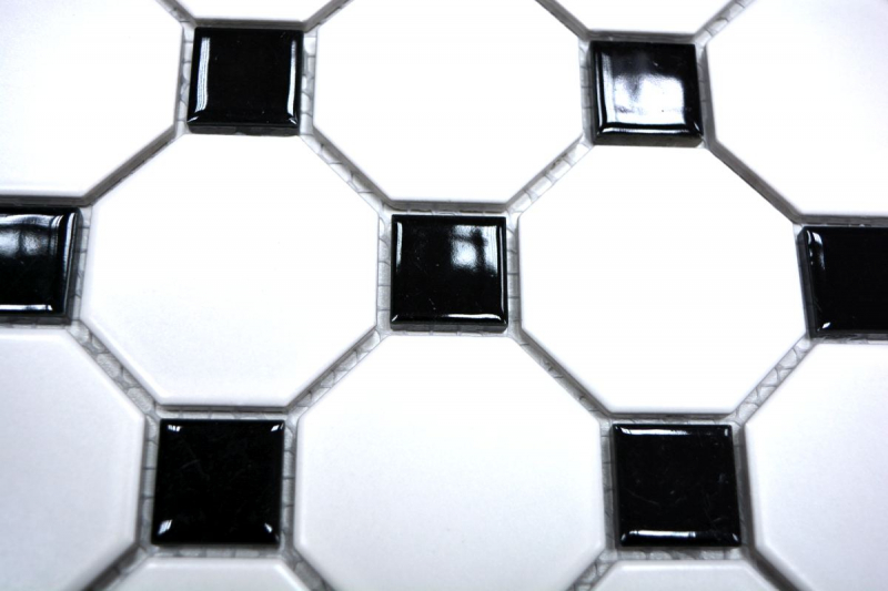Motif main Mosaïque Céramique Octagon blanc mat noir brillant Carrelage mural Carrelage de salle de bain MOS13-OctaG468_m