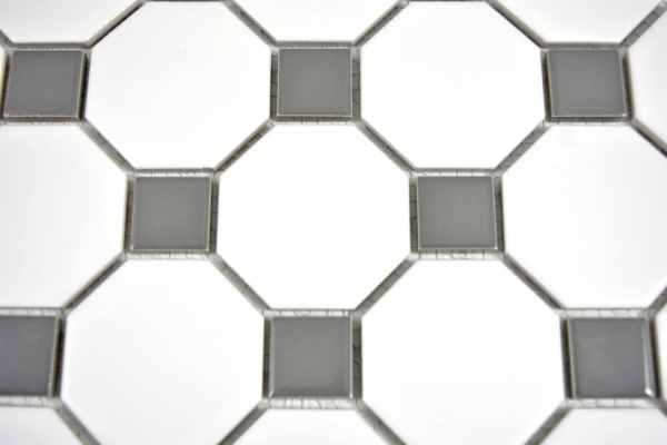 Échantillon manuel de mosaïque Carreau céramique gris métal Octagon blanc mat métal brillant MOS13-0122_m