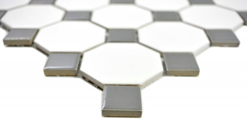 Échantillon manuel de mosaïque Carreau céramique gris métal Octagon blanc mat métal brillant MOS13-0122_m