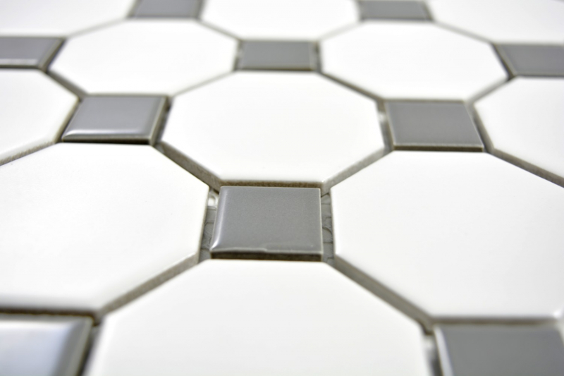 Échantillon manuel de mosaïque Carreau céramique gris métal Octagon blanc mat métal brillant MOS13-0122_m