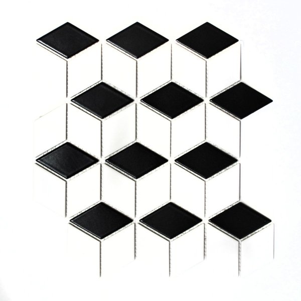 Motif à main Mosaïque Céramique Cube 3D blanc noir brillant Carrelage mural Carrelage de salle de bain MOS13-OV01_m