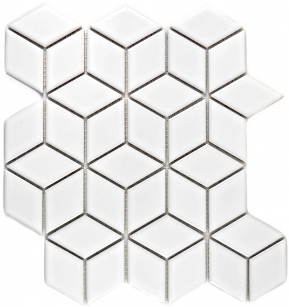 Cube Mosaïque Céramique 3D blanc brillant Carreau de mur Carreau de salle de bain Carreau de cuisine - MOS13OV-0101