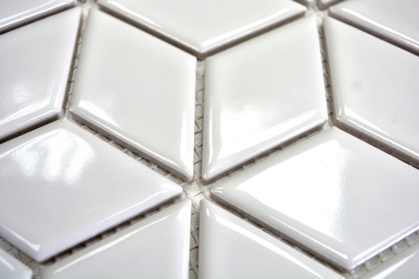Cube Mosaïque Céramique 3D blanc brillant Carreau de mur Carreau de salle de bain Carreau de cuisine - MOS13OV-0101