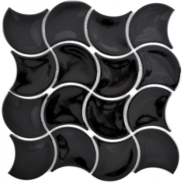 échantillon manuel de mosaïque carreau céramique éventail noir brillant vague carreaux muraux salle de bain MOS13-FSW03_m