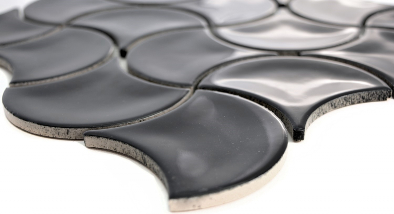 échantillon manuel de mosaïque carreau céramique éventail noir brillant vague carreaux muraux salle de bain MOS13-FSW03_m