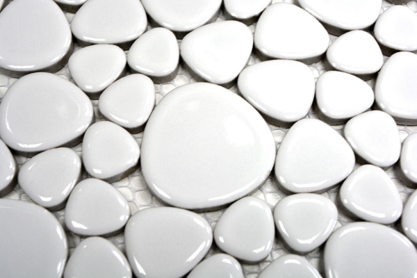 Motif main Mosaïque de galets Pebbles Céramique blanc brillant Receveur de douche Miroir de carrelage MOS12-0102_m