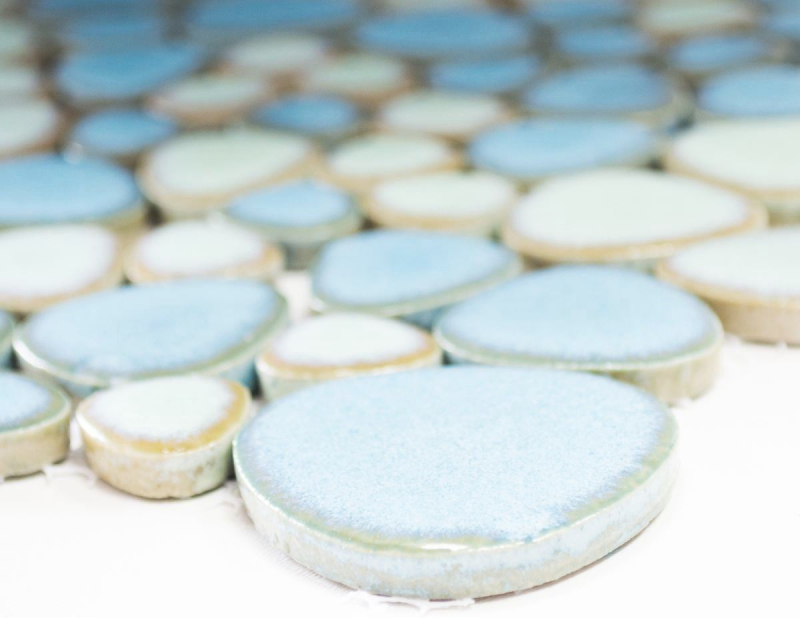 Motif main Mosaïque de galets Pebbles Céramique vert turquoise bleu clair Douche Carrelage MOS12-0401_m