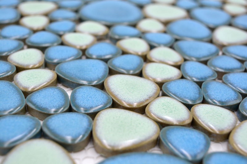 Mosaïque de galets Pebbles Gouttes de céramique vert turquoise bleu clair douche carrelage MOS12-0401