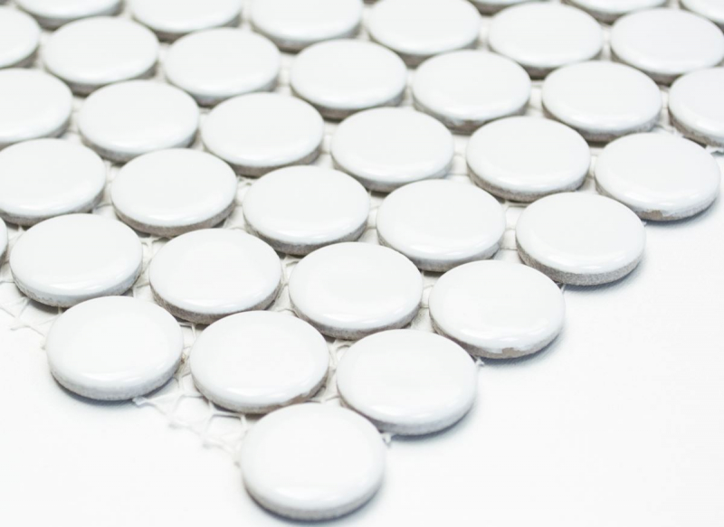 Motif à main Mosaïque en forme de bouton LOOP mosaïque ronde blanc brillant mur cuisine douche SALLE DE BAINS MOS10-0102_m