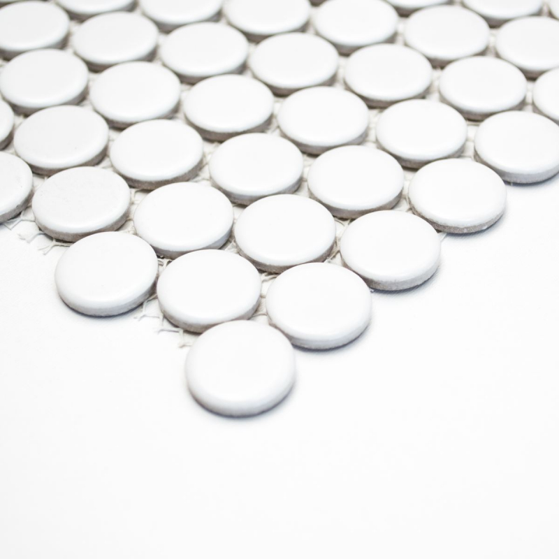 Motif à main Mosaïque en forme de bouton LOOP mosaïque ronde blanc mat mur cuisine douche SALLE DE BAINS MOS10-0111_m