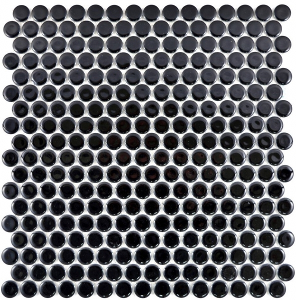 Motif à main Mosaïque en forme de bouton LOOP mosaïque ronde noir brillant mur cuisine douche SALLE DE BAINS MOS10-0300_m
