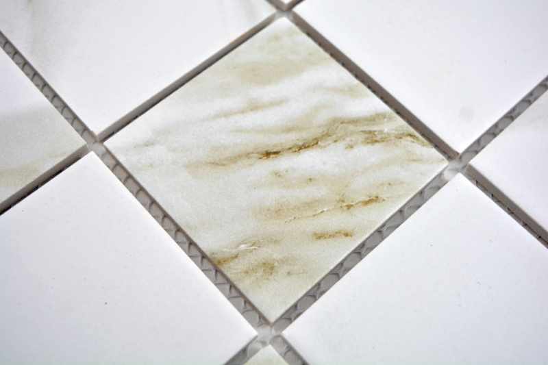 Carreau mosaïque Calacatta blanc beige Céramique Carrelage salle de bain MOS16-0112_f | 10 Tapis mosaïque