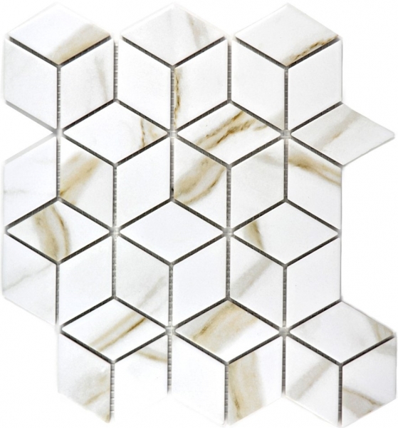 Motif main Mosaïque Céramique blanche Diamant POV Calacatta Carreaux muraux Carreaux salle de bain MOS13-0112_m