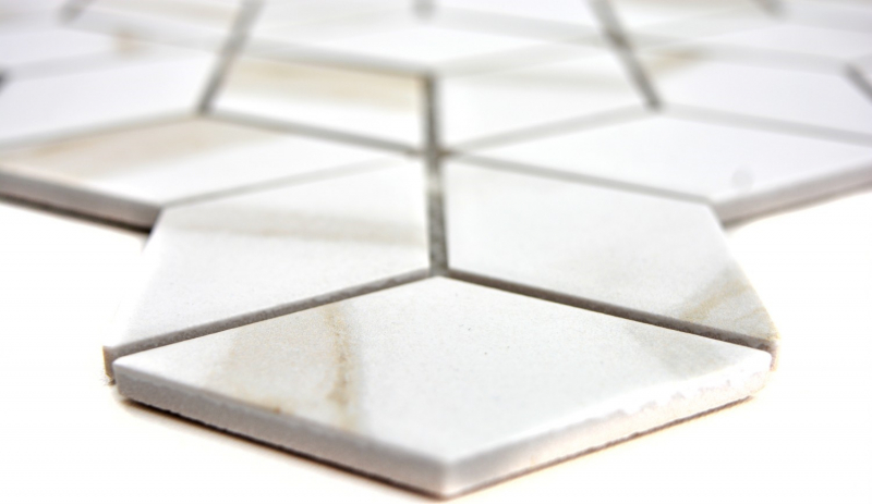 Motif main Mosaïque Céramique blanche Diamant POV Calacatta Carreaux muraux Carreaux salle de bain MOS13-0112_m