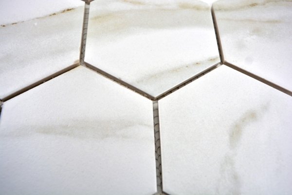 Motif main Mosaïque Céramique blanche Hexagone Calacatta Carreaux muraux Carreaux salle de bain MOS11F-0112_m