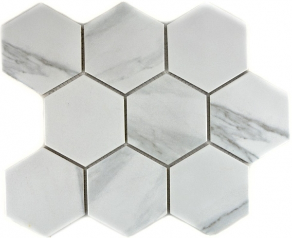 Mosaïque Carreaux céramiques blancs Hexagon Carrara Carreaux muraux Carreaux de salle de bain MOS11F-0102_f | 10 Tapis de mosaïque
