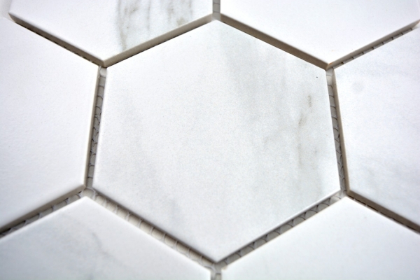 Mosaïque Carreaux céramiques blancs Hexagon Carrara Carreaux muraux Carreaux de salle de bain MOS11F-0102_f | 10 Tapis de mosaïque