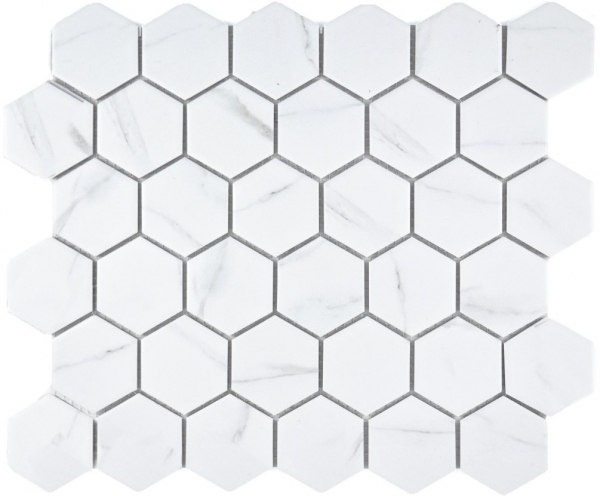 Mosaïque Carreaux céramiques blancs Hexagon Carrara Carreaux muraux Carreaux de salle de bain MOS11G-0102_f | 10 Tapis de mosaïque