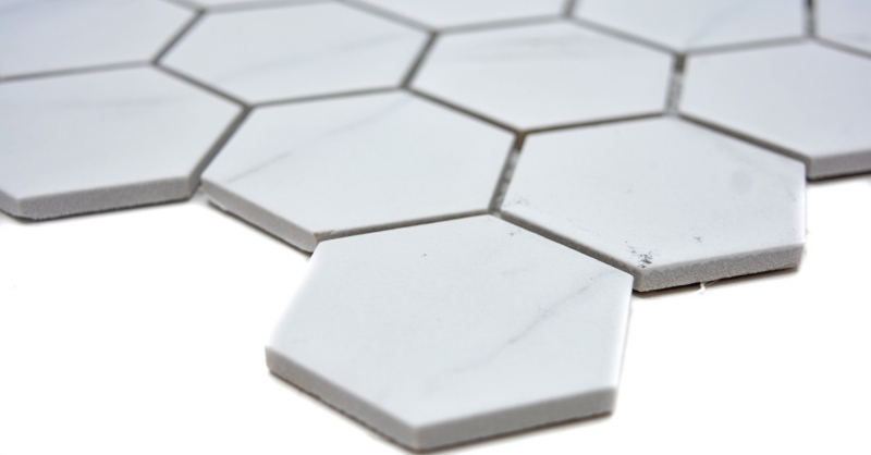 Mosaïque Carreaux céramiques blancs Hexagon Carrara Carreaux muraux Carreaux de salle de bain MOS11G-0102_f | 10 Tapis de mosaïque