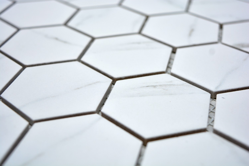 Mosaïque Carreaux céramiques blancs Hexagon Carrara Carreaux muraux Carreaux de salle de bain MOS11G-0102_f | 10 Tapis de mosaïque