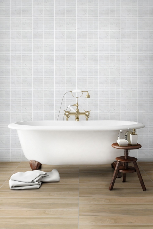 Mosaïque en bâtonnets Carreau céramique aspect pierre blanc gris Carrelage cuisine MOS24-STSO01