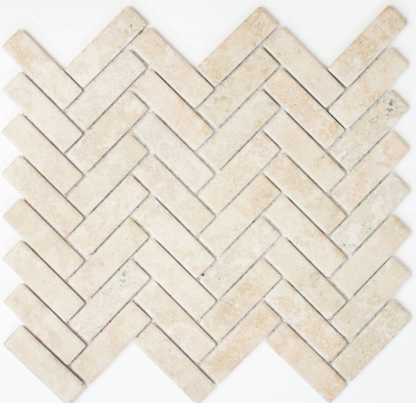 Motif main Mosaïque Carreau céramique à chevrons aspect pierre beige clair Carrelage cuisine MOS24-SO54_m