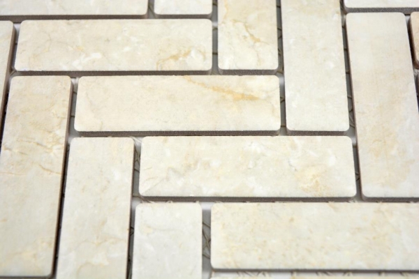 Motif main Mosaïque Carreau céramique à chevrons aspect pierre beige clair Carrelage cuisine MOS24-SO54_m