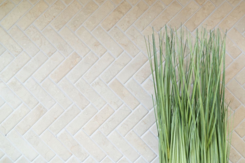 Carreau en mosaïque à chevrons Céramique aspect pierre beige clair Carrelage cuisine MOS24-SO54