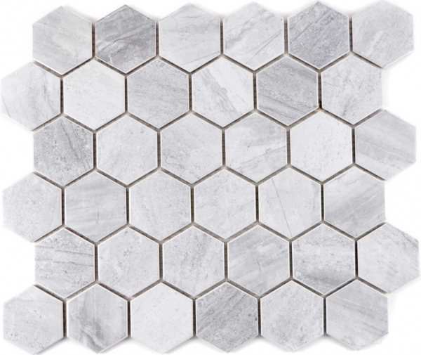 Motif main Carreau mosaïque Céramique Hexagone Travertin gris mat Carrelage cuisine MOS11G-0202_m