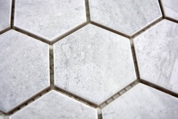Motif main Carreau mosaïque Céramique Hexagone Travertin gris mat Carrelage cuisine MOS11G-0202_m
