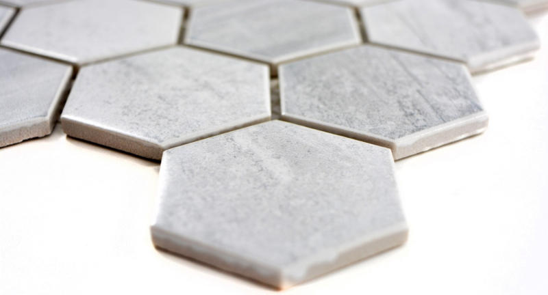 Motif main Carreau mosaïque Céramique Hexagone Travertin gris mat Carrelage cuisine MOS11G-0202_m
