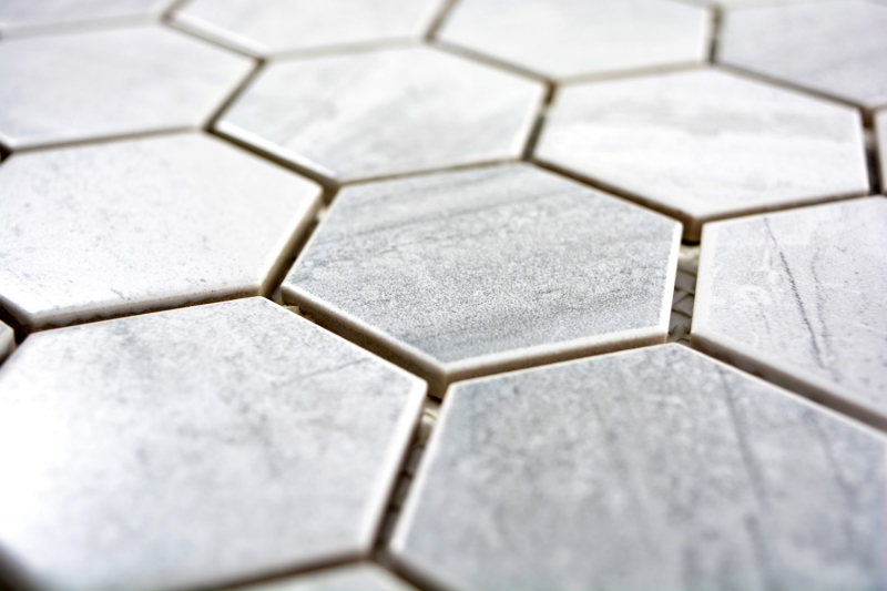 Motif main Carreau mosaïque Céramique Hexagone Travertin gris mat Carrelage cuisine MOS11G-0202_m