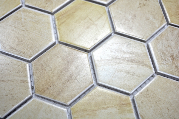 Motif main Carreau mosaïque Céramique Hexagone Travertin beige mat Carrelage cuisine MOS11G-1202_m