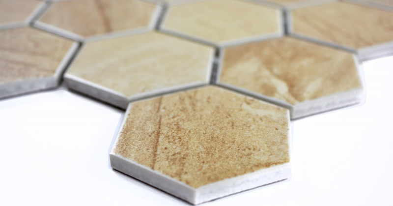 Motif main Carreau mosaïque Céramique Hexagone Travertin beige mat Carrelage cuisine MOS11G-1202_m