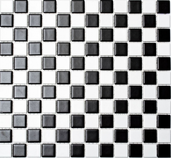 Motif manuel Carreau de mosaïque Céramique Échiquier noir blanc mat Carrelage MOS18-0305_m