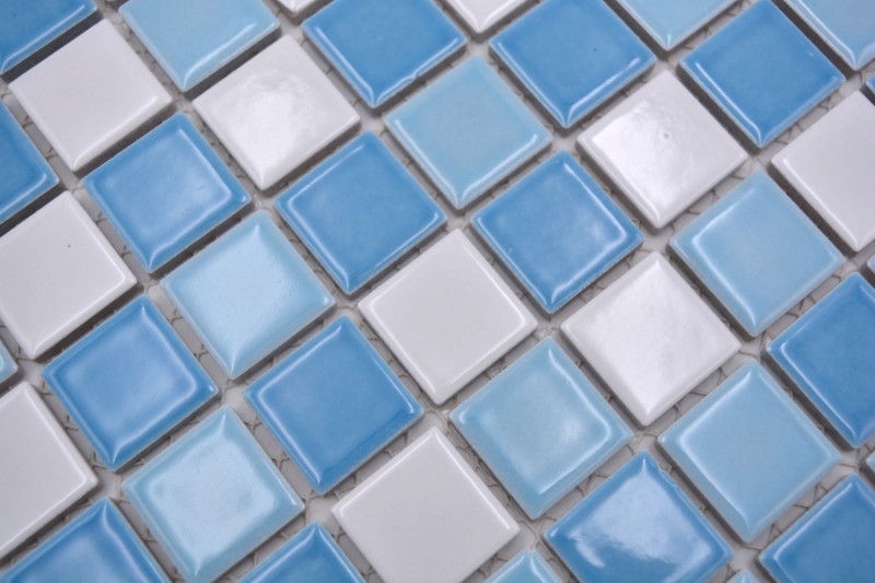 Mosaïque céramique Mosaïque de piscine Carreau de douche bleu blanc brillant MOS18-0407