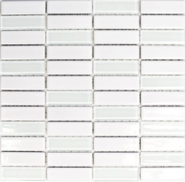 Motif main mosaïque carreau céramique verre baguettes blanc brillant verre MOS24-ST315_m
