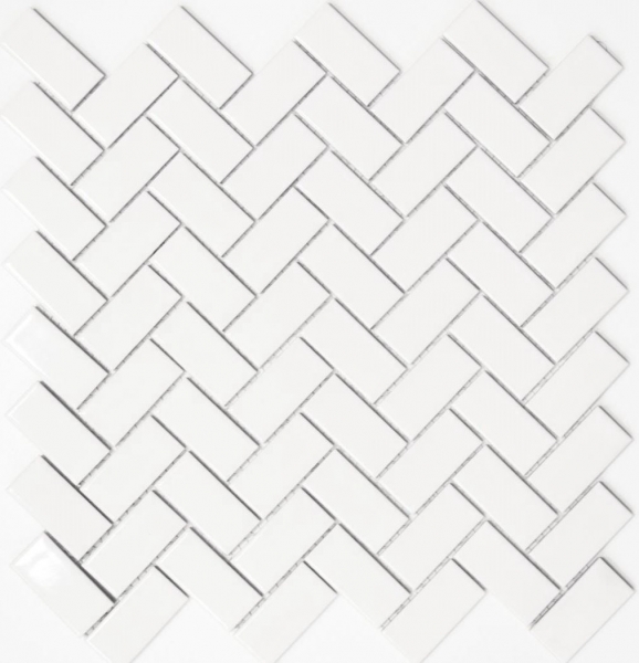Carreau en mosaïque à chevrons Céramique blanche brillante Carreau de cuisine Carreau de mur MOS24-CHB5WG