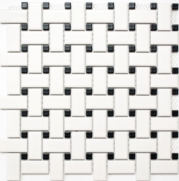 Motif main Carreau de mosaïque Céramique Basket blanc mat noir mat MOS13-CBAS19_m