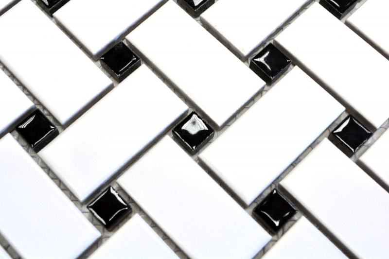 Motif main Carreau de mosaïque Céramique Basket blanc mat noir mat MOS13-CBAS19_m