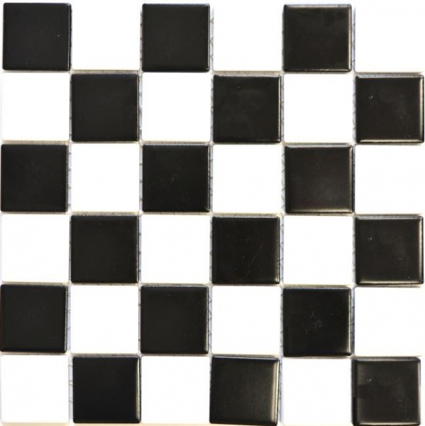 Mosaïque céramique carreau blanc noir mat damier carrelage MOS16-CD202