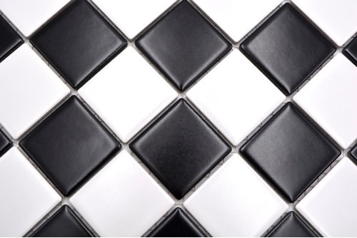 Mosaïque céramique carreau blanc noir mat damier carrelage MOS16-CD202