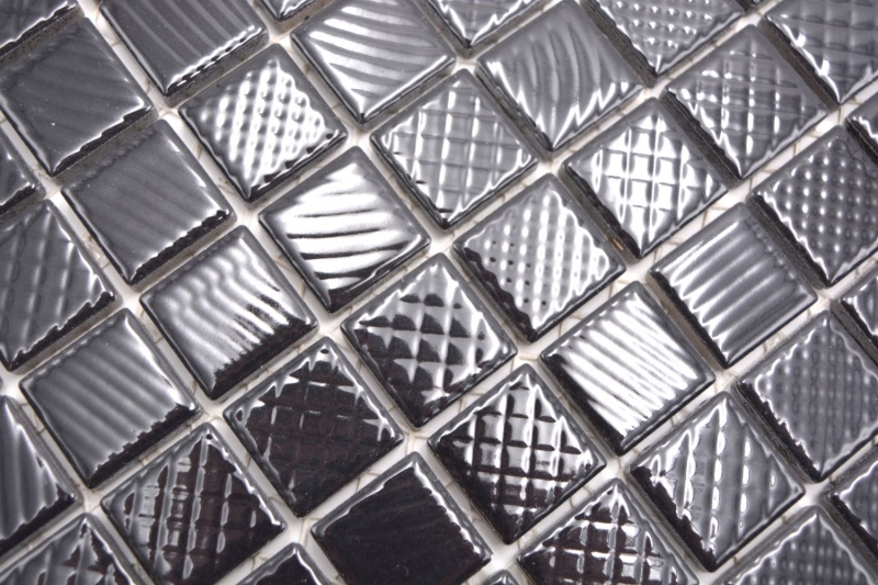 Mosaïque céramique Carreaux de mosaïque NOIR BRILLANCE STRUCTURE Dos de cuisine Protection anti-éclaboussures MOS18-CG123