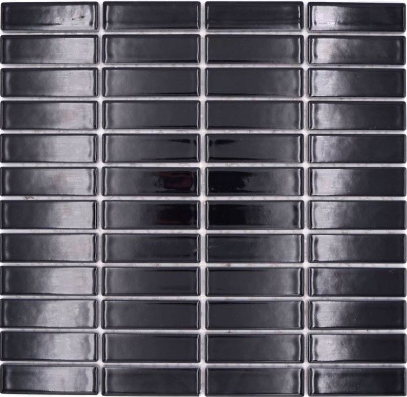 Bâtonnets Mosaïque Carreau céramique noir brillant Dos de douche MOS24-0302